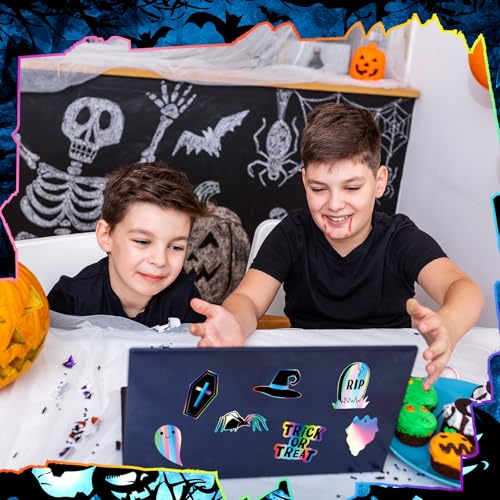 Halloween Fridge Magnets Set with Ghost Pumpkin Bat and Holographic Designs - 30 Pieces