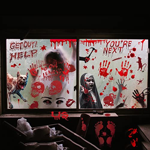 Halloween Window Wall Clings Bloody Handprint Footprint Decals Party Decorations