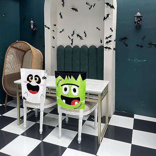 Halloween Chair Cover Set - 4 Cartoon Spooky Seat Slipcovers for Dining Room & Party