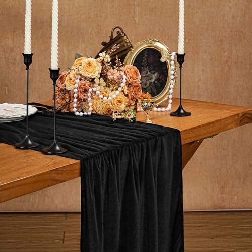Black Velvet Table Runner 20x120 Inches Set of 2 - Luxurious Fall Halloween Decor