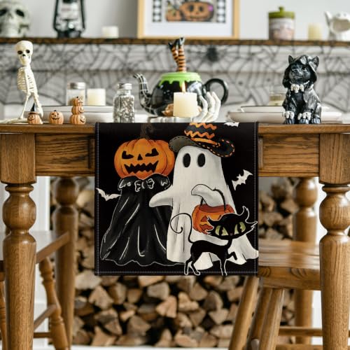 Halloween Table Runner 13x72 Inch Black Polyester Decor for Home Party