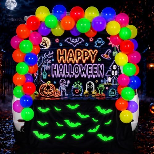 Halloween Neon Car Trunk Decorations Kit with Balloon & Bat Display
