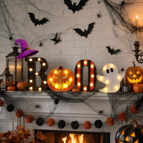 Spooky Halloween LED Pumpkin Ghost Boo Light Sign - Plastic Decor