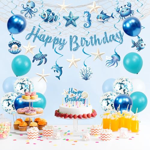 Ocean Theme Birthday Decorations Set for Kids and Adults - Beach Party Supplies