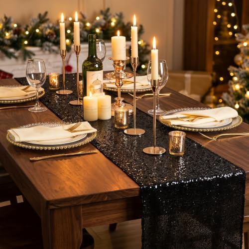 Black Sequin Table Runner 108 Inch 2 Pack for Weddings & Parties - Variation of THIS listing