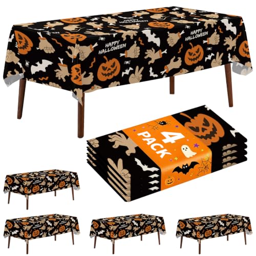Halloween Pumpkin Tablecloth Set - 4 Pack 54x108 Inch Plastic Halloween Party Covers