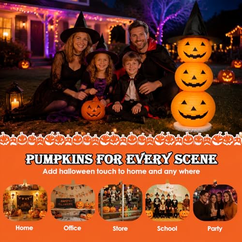 Halloween Collapsible Pumpkin Lantern Set with LED Hat - Outdoor Yard & Porch Decor