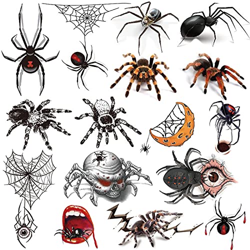 Halloween Temporary Spider Tattoos for Kids & Adults - 12 Sheets Body Art