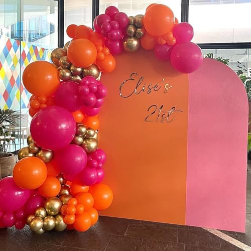 Hot Pink Orange Gold Balloon Garland Arch Kit - 134pcs Party Decorations - Variation of Hot Pink Orange Gold