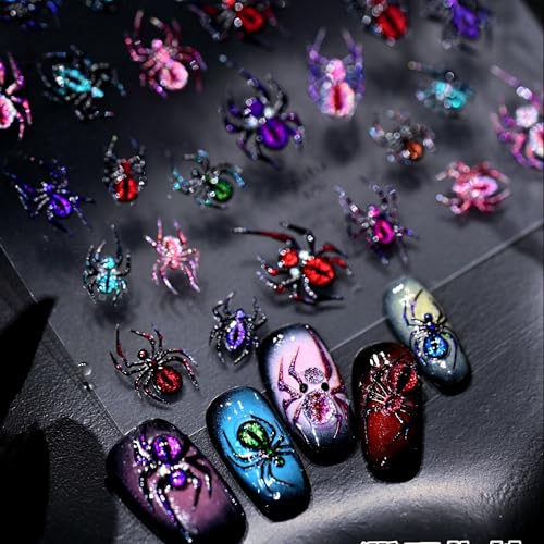 Evil Spider Halloween Nail Stickers 3D Realistic Gothic Spider Web Decals - Variation of Evil Spider