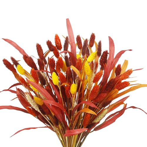 Autumn Fall Dried Flower Bouquet - 94 Pcs Harvest Themed Decor for Thanksgiving & Halloween