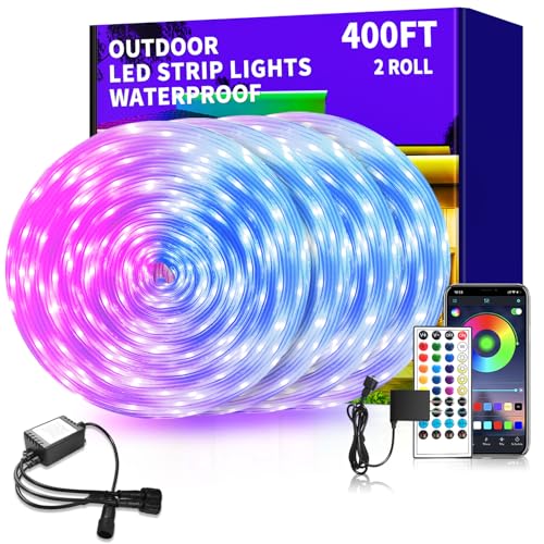 Outdoor Waterproof LED Strip Lights 400ft with App & Remote Control, Music Sync IP68 for Patio, Garden, Halloween