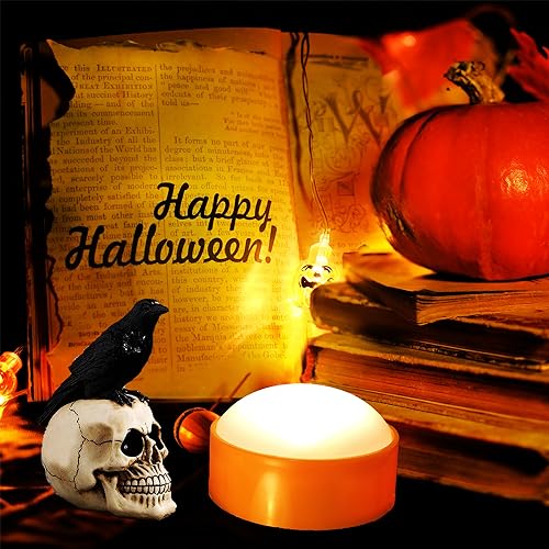 Halloween LED Pumpkin Lights 6 Pack with Remote & Timer - Orange, 2.6x1.5 Inches - Perfect for Pumpkins