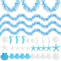 Ocean Themed Party Decorations Set - 30 Resin Sea Ornaments & 40ft Tinsel Garland