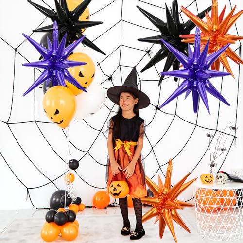 Black Orange Purple Star Explosion Balloons Set - 27 Inch Foil Party Decorations