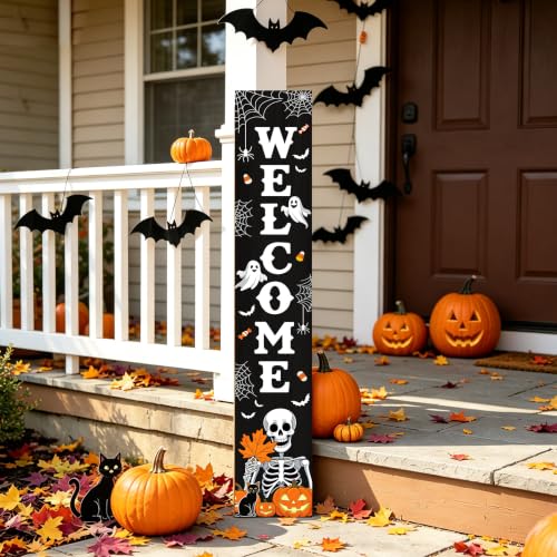 Halloween Welcome Sign for Front Door - Spooky Ghost Porch Decor 47x7.8 Inches - Hallowen Ghost Welcome