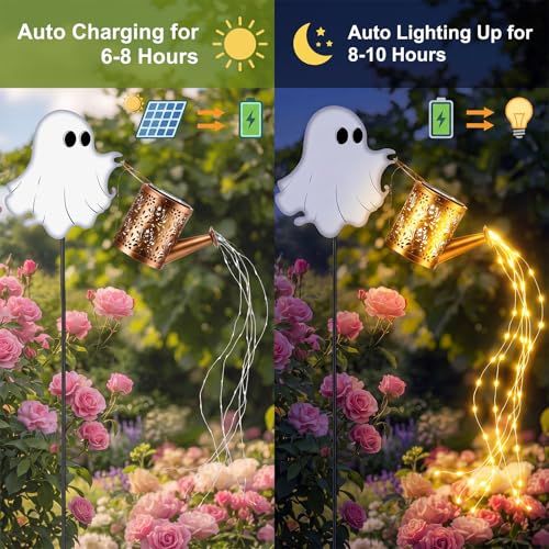 Solar Ghost Garden Stake Lights Set - Warm Light, 2 Pack Halloween Decor