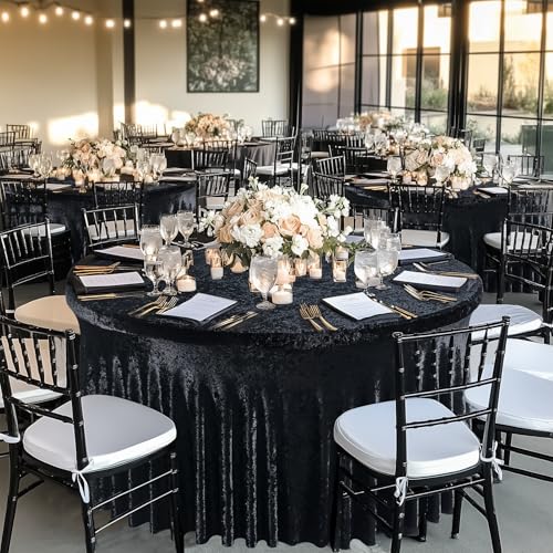 Black Velvet Round Tablecloth 60 Inch - 2 Pack Fitted Spandex Cover for Wedding & Party