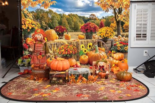 10x8FT Fall Pumpkin Backdrop Autumn Harvest Hay Bale Maple Leaves Photography Background