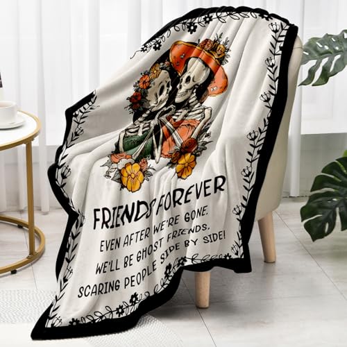 Halloween Friend Blanket for Women 60x50 White Spooky Skull Gift for Besties