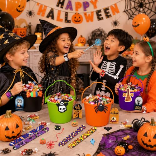 Halloween Party Favors Buckets for Kids 12 Pack with Charms & Accessories
