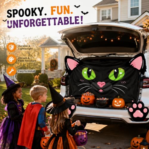 Halloween Black Cat Car Decorations Kit for SUV Trunk & Home Entryway