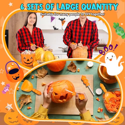 Orange Halloween Pumpkin Carving Kit - 30 Pieces with Tools, Templates & Buckets