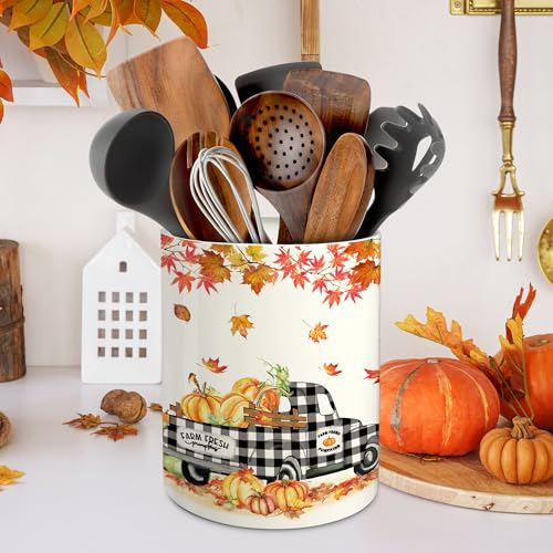 Fall Kitchen Decor Ceramic Truck Pumpkin Utensil Holder - Fall Truck Variation