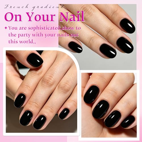 Black Short Oval Press On Nails with Glue Tabs - 240pc Fake Nails Set