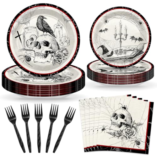 Halloween Gothic Party Plates and Napkins Set - 96 Pieces for Haunted Events
