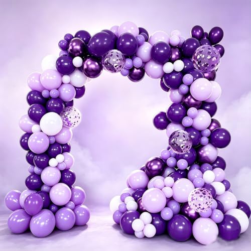 Halloween Balloon Garland Kit with Spooky Purple White Balloons & Web Decor