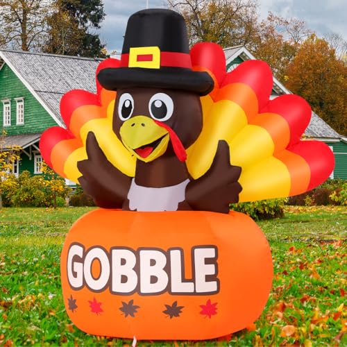 Inflatable Thanksgiving Turkey with LED Lights for Outdoor Yard Garden Holiday Decor