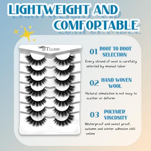 False Eyelashes 3D Fluffy Wispy Natural Look - 14 Pairs, Short D Curl, Russian Strip - O-3D623