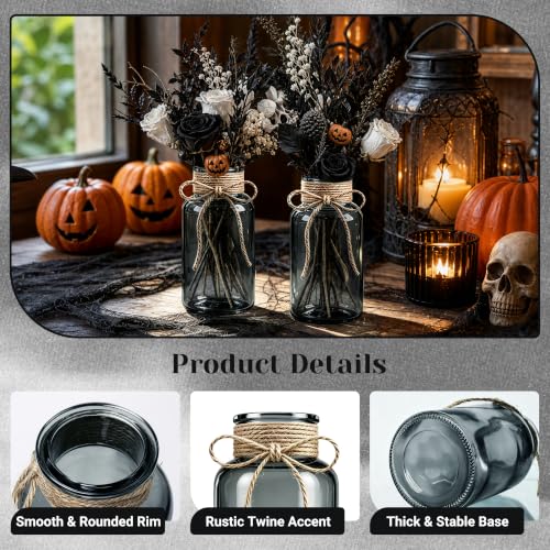Black Mason Jar Glass Vases 6 Pack - Elegant Centerpieces for Flowers - TAOZIMA