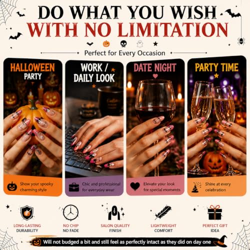 Halloween Press On Nails Short Almond Spider Web Fake Nails Set - Pattern 06