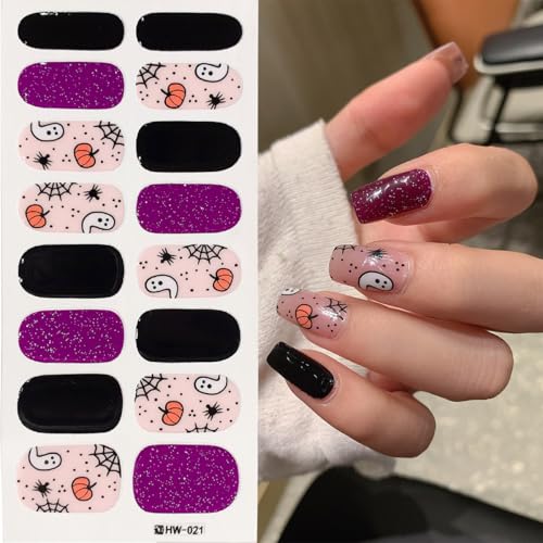 Halloween Ghost Pumpkin Spider Web Nail Stickers - 6 Sheets Halloween Nail Art Wraps with 3D Self-Adhesive Designs - Variation of THIS listing