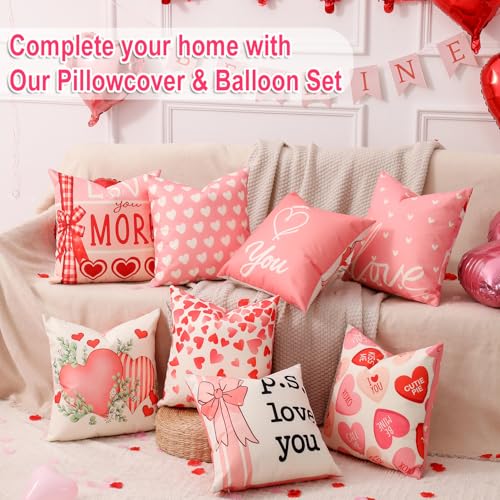 Pink Valentine Pillow Covers Set of 4 16x16 Reversible Double-Sided Decor Kit