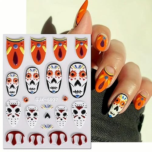 Halloween Nail Art Stickers 5D Embossed Ghost Skull Spider Web Set - Variation 16