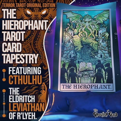 The Hierophant Tarot Card Tapestry - Cthulhu Horror Wall Hanging - Multicolor 80x68 Inches