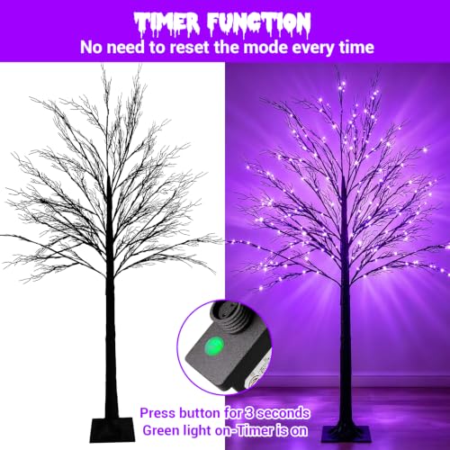 Purple 6FT Lighted Halloween Tree with 128 LED Lights & 8 Modes - Waterproof Indoor Outdoor Decoration