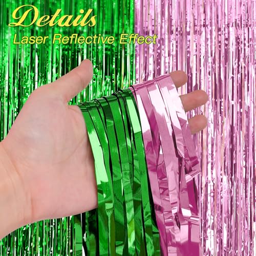 Pink & Green Foil Fringe Backdrop - Metallic Tinsel Curtain for Party & Event Decor