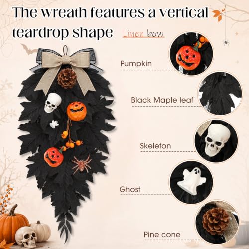Halloween Black Teardrop Swags - 2 Pack Spooky Pumpkin Ghost Decor with Variation