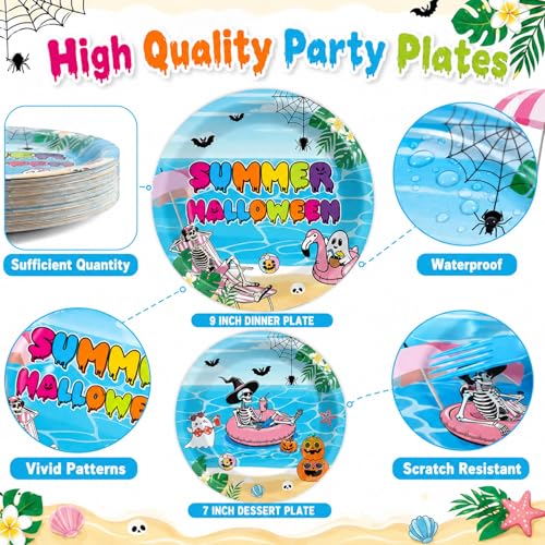 Summer Halloween Party Tableware Set - Skeleton & Tropical Design, Disposable Plates & Napkins for Beach BBQ & Pool Parties