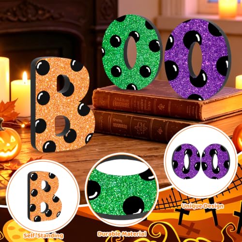 Halloween Wooden Boo Signs Set - Dot Shiny Variation, 3 Pcs Table Decor