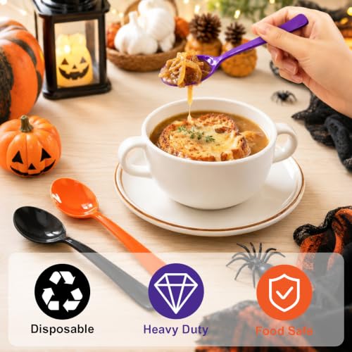 Halloween Plastic Spoons Set - Black, Orange & Purple Disposable Cutlery - 60 Pcs
