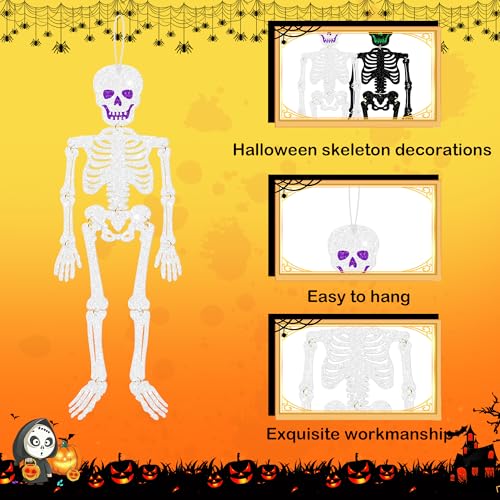 2-Pack Glitter Halloween Skeleton Hanging Decorations for Indoor & Outdoor Use