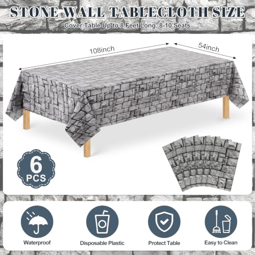 Stone Wall Plastic Tablecloths - Medieval Castle Party Decorations, 6 Pack