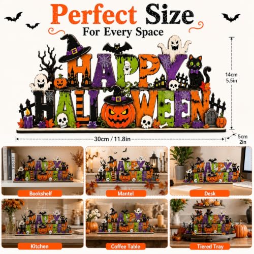 Halloween Wooden Table Sign - Farmhouse Home Decor, Multicolor, 11.8 Inch