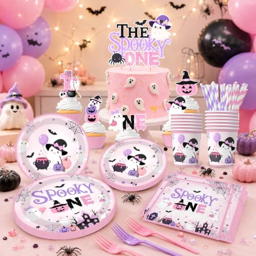 Pink Halloween 1st Birthday Decorations Kit for Girl - Spooky Party Supplies 274Pcs