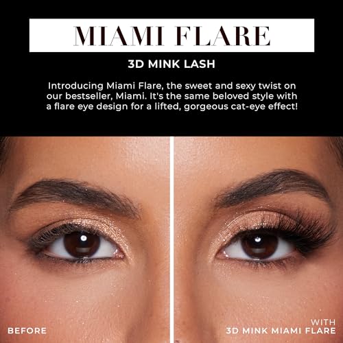 Lilly Lashes Miami Flare 3D Mink False Eyelashes - Wispy, Reusable, Fluffy Strip Lashes